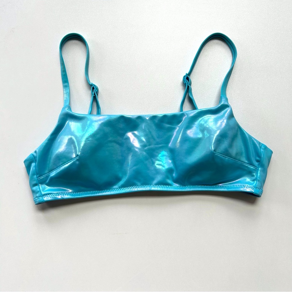 Aerie Feel Good Scoop Blue Metallic Bikini Top Size S